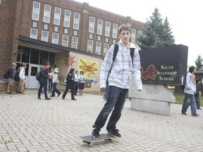 Students flow out of South secondary school in London at the end of a school day. (Free Press file photo)