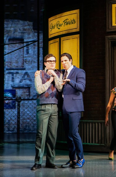 André Morin (left) as Seymour Krelborn and Dan Chameroy as Bernstein in Little Shop of Horrors.