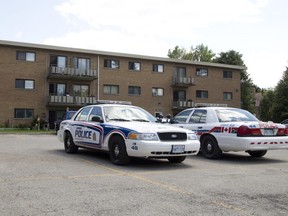 London Police cruisers are parked outside of 1825 Whitney Street, where Suzan Jacob, 50, was stabbed to death early Wednesday morning, as they continue their investigation at the east end apartment building. (File photo)