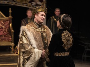 Jonathan Goad as Henry VIII and Irene Poole as Katherine in the Stratford Festival production of Henry VIII. Emily Cooper/Stratford Festival