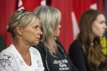 Toronto, ONT.: May 30, 2019 -- Lynn Pigeau, whose brother died of a suspcted drug overdose at Elgin Middlesex Detention Centre in 2018, during a press conference at Queen's Park following her 184 km trek from London, Ontario to bring changes to corrections. Toronto, Ont., May 30, 2019. (Nick Kozak for Postmedia News). ORG XMIT: POS1905301831030815