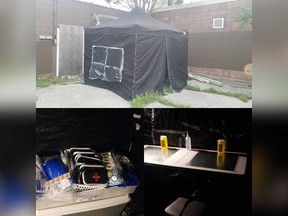 Images that the Windsor Overdose Prevention Society posted on social media on May 28, 2019, showing the black tent that was recently set up for supervised drug use. The group says they will continue to set up the tent in known areas of drug use in Windsor through the warm weather season.