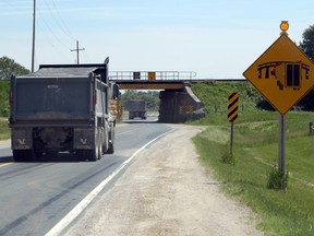 A transport truck has crashed into a bridge in Zorra Township with Oxford County OPP saying it was the seventh such collision at this bridge in the last year. The bridge, which is north of Putnam, is on the 17th Line. (Greg Colgan/Woodstock Sentinel-Review)