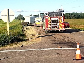 Firefighters, paramedics and area OPP officers were on the scene of a fatal crash northwest of Listowel. 
Photo courtesy of West Region OPP Twitter