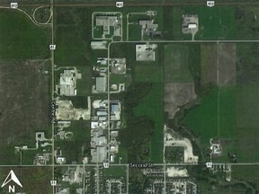 Aerial view of a piece of land being advertised by Strathroy-Caradoc at its Molnar Industrial Park, one of a number of location staff believe could be used to build a hotel in the municipality west of London. (Strathroy-Caradocs hotel feasibility study).