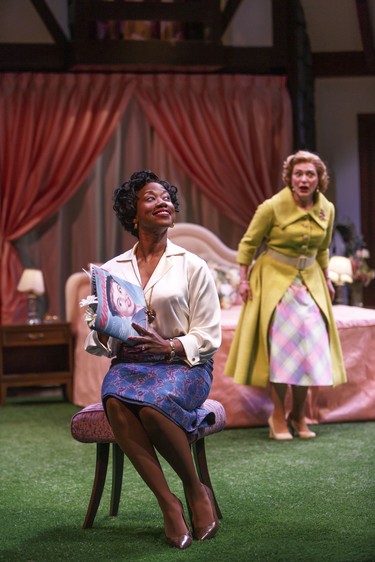 Sophia Walker (left) as Mrs. Ford and Brigit Wilson as Mrs. Page in The Merry Wives of Windsor.