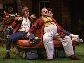 From left: Randy Hughson as Pistol, Geraint Wyn Davies as Falstaff and Farhang Ghajar as Nym in The Merry Wives of Windsor.