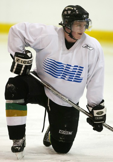 Tuesday May 24, 2005. National Post/Sports London Knight Adam Perry, brother of Knights star Corey Perry Tuesday morning at Memorial Cup Practice at London's Wetern Fair Sports Complex. For story by Aaron Wheery/National Post Staff photo by Peter J. Thompson/National Post