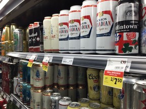 This photo shows Canadian craft brewery beers at a liquor store on August 4, 2018 in Ottawa.