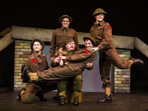 From left, Alex Furber, Andrew Scanlon, Aaron Walpole, Tyler Check and Timothy Gledhill in You’ll Get Used To It! 
 . . . The War Show opening at Huron Country Playhouse II Thursday.