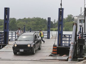 A vehicle drives off the Bob-Lo Island ferry Columbia V into Amherstburg on Tuesday, June 4, 2019.