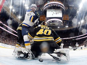 Tuukka Rask of the Boston Bruins allows a goal to Clinton native Ryan O'Reilly (not pictured) of the St. Louis Blues in Game 5 of the Stanley Cup Final at TD Garden on June 6, 2019 in Boston. St. Louis won 2-1.