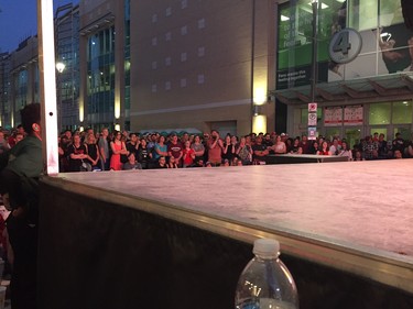 Stage struck: Fans lined up on Dundas Place to watch Game 4 of the NBA finals. (Free Press staff)