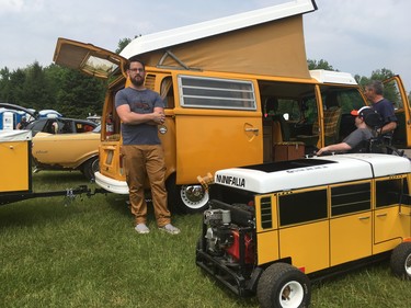 Chris Squires, from Strathroy, shows off his 1977 Volkswagon camper and matching go-kart made out of an old fridge. (MEGAN STACEY/The London Free Press)