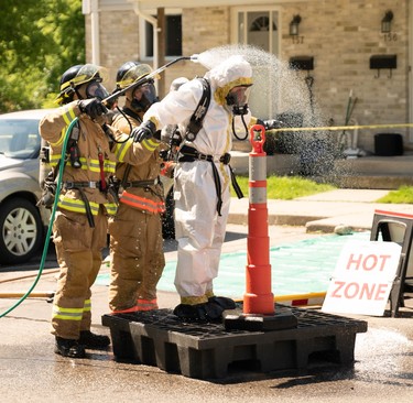 London police and firefighters had to be decontaminated after entering a suspected drug lab in a townhouse complex near London's eastern edge, on Hamilton Road near Gore Road. Photo taken Wednesday June 12, 2019. (Max Martin/The London Free Press)