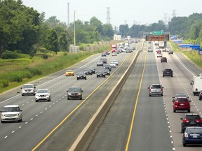 East of London the 401 is seperated by a concrete barrier. (Mike Hensen/The London Free Press)