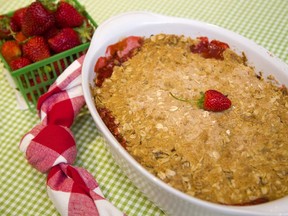 Crisp is Jill Wilcox's go-to summer dessert, starting with rhubarb strawberry crisp. (Mike Hensen/The London Free Press)