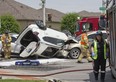 A three vehicle collision at the intersection of Gainsborough Road and Coronation Drive sent four people to hospital in London. (Derek Ruttan/The London Free Press)