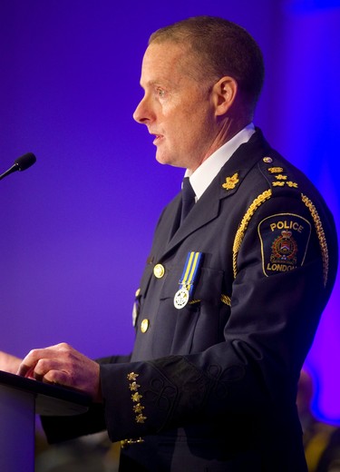 New London police chief Steve Williams makes his first comments as chief during the change of command ceremony at the London Convention Centre  on Wednesday June 19, 2019 as he becomes the 20th London police chief. Mike Hensen/The London Free Press/Postmedia Network