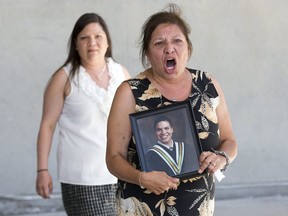 Sue Jamieson, mother of homicide victim Michael Jamieson, had some harsh words for  the justice system after the acquittal of Kirsten Bomberry at the London Courthouse in London. (Derek Ruttan/The London Free Press)