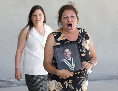 Sue Jamieson, mother of homicide victim Michael Jamieson, had some harsh words for  the justice system after the acquittal of Kirsten Bomberry at the London Courthouse in London. (Derek Ruttan/The London Free Press)