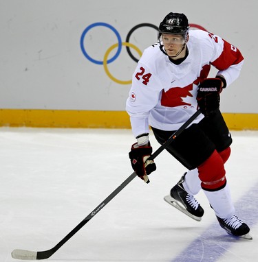 Team Canada's Corey Perry during warm-ups before their men's ice hockey quarterfinals play-off game against Latvia at the Bolshoy Ice Dome during the Sochi 2014 Winter Olympics in Sochi, Russia, on Wednesday Feb. 19, 2014. Al Charest/Calgary Sun