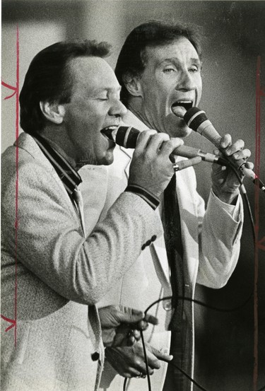 The Righteous Borthers, Bobby Hatfield, left and Bill Medley at Western Fair grandstand show, 1983. (London Free Press files)