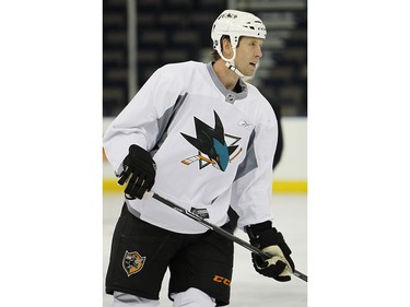 San Jose Sharks forward Joe Thornton skates during the teams workout on Friday October 22, 2010 at Rexall Place in Edmonton, AB. (Perry Nelson/Postmedia News)