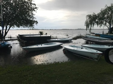 The Rondeau Yacht Club's grounds have been flooded from rising waters on Lake Erie. Some boats are floating on their trailers in this photo taken Tuesday. (Photo courtesy of Brian French)