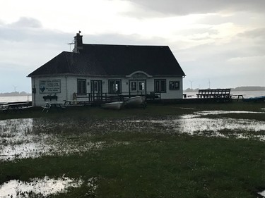 The Rondeau Yacht Club's grounds have been flooded from rising waters on Lake Erie as shown in this photo taken on Tuesday. (Photo courtesy of Brian French)