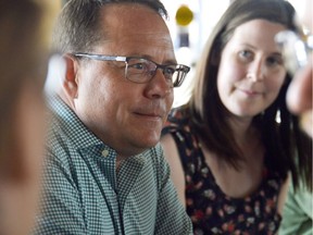 Ontario Green Leader Mike Schreiner listens to Sarnia residents at the Refined Fool Brewing Co.'s London Road location on Monday afternoon, on the back half of his 15-stop trip across Ontario. "We're presenting a vision," the Guelph politician said. "Ontario can build a clean and caring economy."