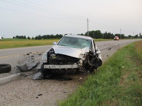 A motorcycle rider is dead after a collision east of Dorchester Monday night. (Sebastian Bron/The London Free Press)