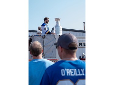 St. Louis Blues star Ryan O'Reilly was paraded through Seaforth on a firetruck for crowds of local supporters. (MAX MARTIN, The London Free Press)