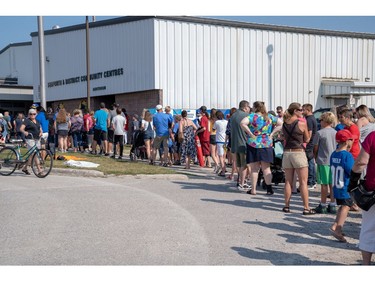 The line to get inside the Seaforth Arena for a photo with Ryan O'Reilly and the Stanley Cup stretched down multiple blocks. (MAX MARTIN, The London Free Press)