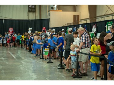 The lines inside the Seaforth Arena to meet Ryan O'Reilly and touch the Stanley Cup. (MAX MARTIN, The London Free Press)