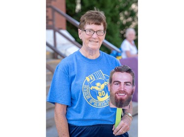 Seaforth native Norah Eckert made a Ryan O'Reilly mask for the parade. She's friends with O'Reilly's mother. (MAX MARTIN, The London Free Press)