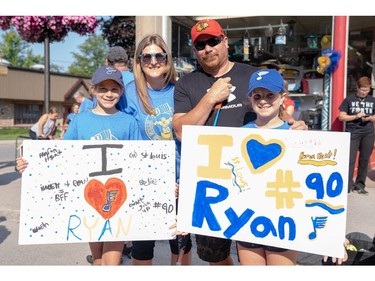 Hadley Little, 9, with mother Sue, father Josh and sister Nevaeh, 11 at Ryan O'Reilly's hometown hero Stanley Cup parade. (MAX MARTIN, The London Free Press)