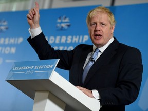 Conservative leadership candidate Boris Johnson speaks during the South West Hustings at Sandy Park Conference Centre on June 28, 2019 in Exeter, England. Boris Johnson and Jeremy Hunt are the final two MPs left in the contest to replace Theresa May as leader of the Conservative Party. The winner will be announced on July 23rd 2019 and will also take up the post of Prime Minister of the UK and Northern Ireland. (Photo by Finnbarr Webster/Getty Images)