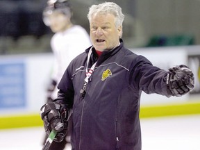 London Knights coach Dale Hunter said he expects he will have to keep a tight rein on players at the team's training camp because they're chomping at the bit to hit the ice after a long layoff from hockey caused by COVID-19 restrictions. “They’re kicking at the barn door and the driver has to get a good hold of them because they’re going to go a mile a minute out there." (File photo)