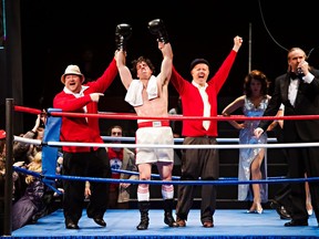 Aaron Walpole, Alex Kelly (Rocky Balboa) and Lee MacDougall star in Drayton Entertainment's production of the  musical Rocky, which is on at Huron Country Playhouse in Grand Bend until Aug. 3.