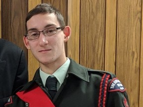 Kyle Benedict, a Chatham teenager, died on Monday in Manitoulin Island's Meldrum Bay in an apparent drowning incident. Local OPP are still investigating. Photo courtesy: 59 Legion Highlander Royal Canadian Army Cadets.