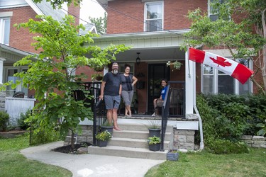 Londoners Scott Courtice, Megan Winkler and their daughter Ava Courtice love the front porch of their Tecumseh Avenue home. “We use it at all times of the year,”  Winkler said. “It’s like a whole other room of the house.” Features of the porch include couches, plants, a Canadian flag and this summer, a special guest! A mourning dove is nesting in one of the hanging plants. Watch for more photos of area eye-catching porches in upcoming Homes sections. 
Derek Ruttan, The London Free Press