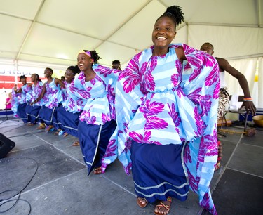 The Neema Children's Choir of Uganda dance and sing during their performance at Sunfest in Victoria Park on Sunday July 7, 2019. All the dancers and singers are orphans being raised in a charity in Uganda, that now has more than 250 children under its care. (Mike Hensen/The London Free Press)