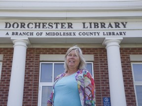 Thames Centre mayor Alison Warwick at the Dorchester Public Library where a hub of bus transportation is planned in Dorchester. (Derek Ruttan/The London Free Press)