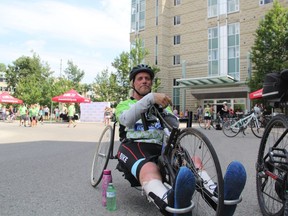 Wayne Macdonald, 54, participates in the MS Bike Grand Bend to London tour for the second consecutive year this weekend. Sebastian Bron/The London Free Press