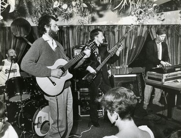 Oliver Whitehead Quintet, from left Sandy MacKay, Oliver Whitehead, Rick McClelland, Patrick Dubois, 1985. (London Free Press files)