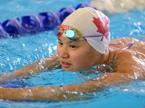 Swimmer Maggie Mac Neil trains at the Canada Summer Games Aquatic Centre in London. (File photo)