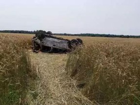 One man died and four were injured Tuesday morning on Potters Road, east of Tillsonburg, in a single vehicle collision. (OPP photo)