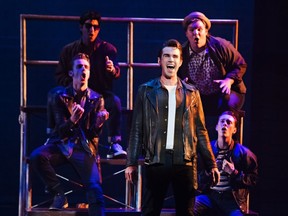 David Cotton stars as Danny, singing with the T-Birds, in Grease at Huron Country Playhouse until Aug. 31. (Hilary Gauld Camilleri photo)