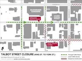 Detour map of the downtown core due to constructions. (City of London)